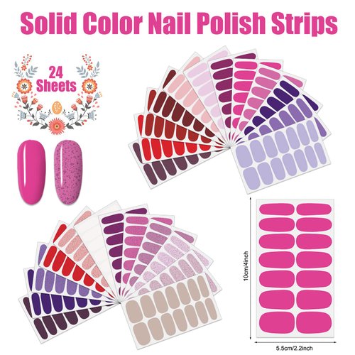 JERCLITY 336 Pieces 24 Sheets Stylish Warm Tones Solid Color Nail Polish Strips Nail Wraps with Nail File Self-Adhesive Nail Stickers Full Nail Wraps for Women Girls Nail Art