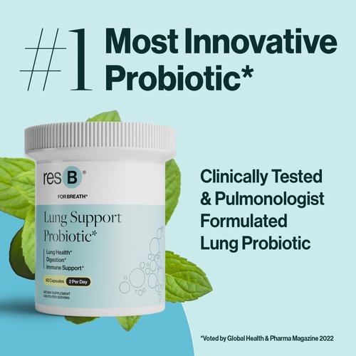 resbiotic resB Lung Support Probiotic Supplement - Lung Health Supplement for Smokers, Gut Health, Immune & Digestive Support, Respiratory Care, Holy Basil & Turmeric, Clinically Trialed - 60 Capsules