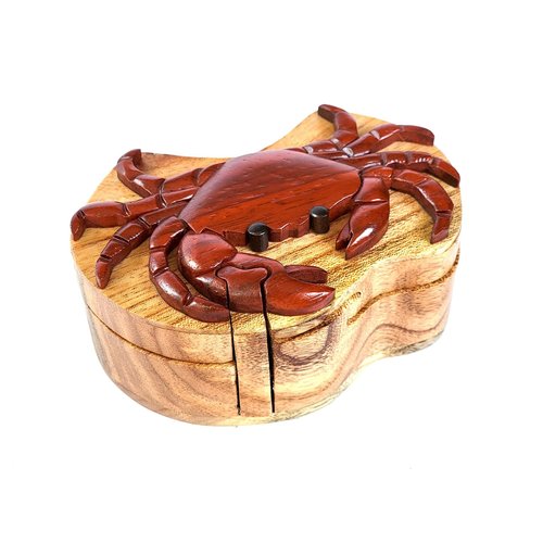 South Asian Handicrafts Crab - Intarsia Wood Puzzle Box - Handcrafted with Secret Compartment