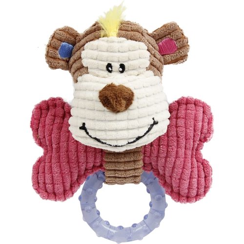 212 Main Paci-Plush Plush Squeaking & Rubber Teething Newborn Puppy Dog Toy Pink & Brown - One Size