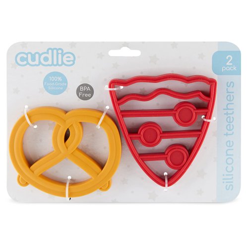 Cudlie 2-Pack Food Grade Silicone Teether - BPA Free, Fun Food Shapes for Soothing Baby's Sore Gums