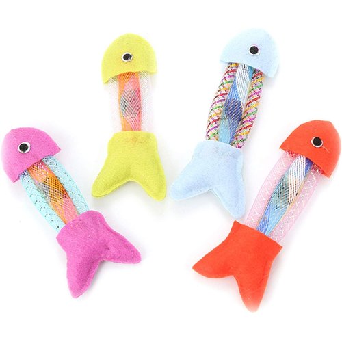 Sluswallow 1Pc Yellow Cartoon Fish Hose Spring Bouncing Cat Toy Boredom Relieve Pet Cat Mice and Animals Toys