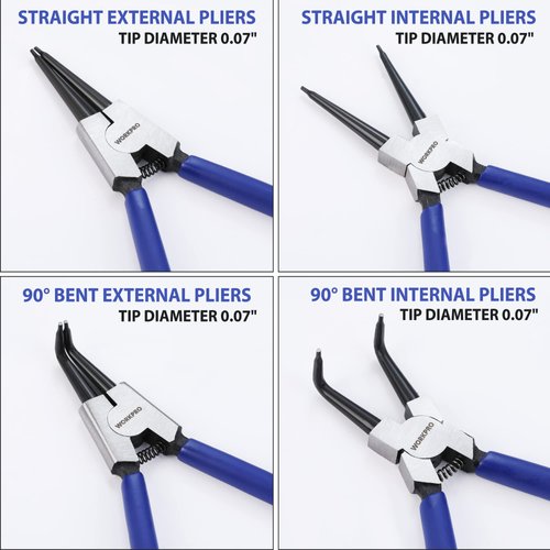 WORKPRO 4-Piece Snap Ring Pliers Set, 7-Inch Internal and External Circlip Pliers Kit with Straight and Bent Jaw, For Ring Remover Retaining, Storage Pouch Included