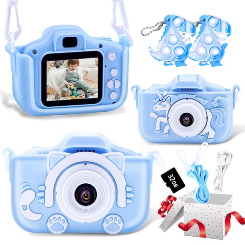 Kids Camera for 3-12,Digital Video Cameras for Kids with 2 Protective Cover, Toddler Camera Toys for Boys and Girls, Birthday Gifts for Kids Includes 32GB SD Card (Blue)