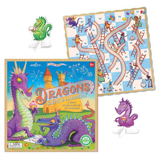 eeBoo: Dragons Slips & Ladders Board Game, Develops Counting and Patience Skills for Children, a Shiny Board Game of Ups & Downs, Perfect for Ages 5 and up