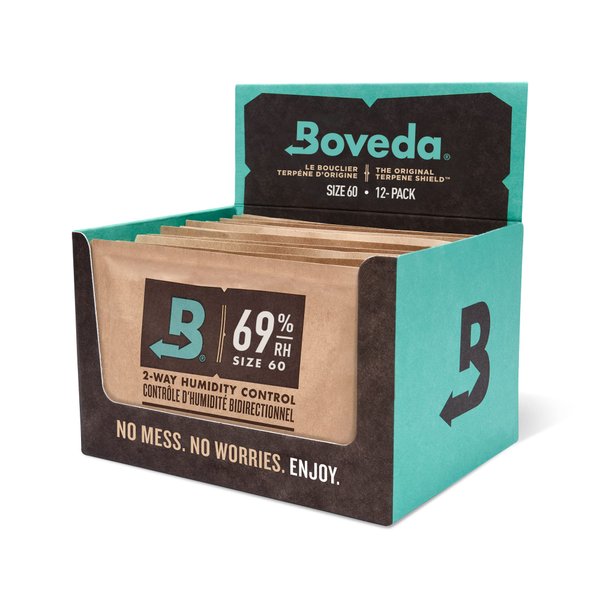 Boveda 69% Two-Way Humidity Control Packs For Plastic, Wood Humidifier Boxes & Resealable bags – Size 60 – 12 Pack – Moisture Absorbers – Humidifier Packs – Individually Wrapped Hydration Packets