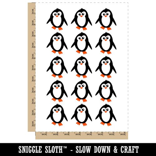 Peaky Penguin Doodle Temporary Tattoo Water Resistant Fake Body Art Set Collection - 15 2" Tattoos (1 Sheet)