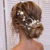 Unicra Star Moon Bride Wedding Hair Pins Crystal Bridal Hair Pieces Rhinestone Goddess Hair Accessories for Women and Girls (Pack of 5) (Gold)
