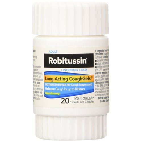 Robitussin Lingering Cold CoughGels Long-Acting 8-Hour Cough Suppressant (20-Count Liqui-Gel Capsules, Pack of 2)