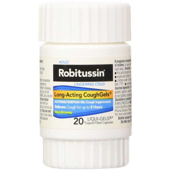 Robitussin Lingering Cold CoughGels Long-Acting 8-Hour Cough Suppressant (20-Count Liqui-Gel Capsules, Pack of 2)
