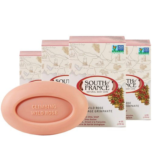 Climbing Wild Rose Clean Bar Soap by South of France Clean Body Care | Triple-Milled French Soap with Organic Shea Butter + Essential Oils | Vegan, Non-GMO Body Soap | 6 oz Bar – 4 Pack