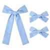 DEEKA Blue Cotton Linen Hair Bows 2 Sizes 5"&3.5" Soft Hair Bow set for Toddler Girls Long Ponytail Knot Bows Alligator Clip Hair Accessories for Little School Girls (Blue)