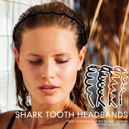 Yeshone 3 Pieces Shark Tooth Headbands Comb Plastic Hoop U Shaped Shark Tooth Hair Bands Black Zag Hairbands Wave Shape Plastic Hair Band (Tortoiseshell, Black, Matte Black)