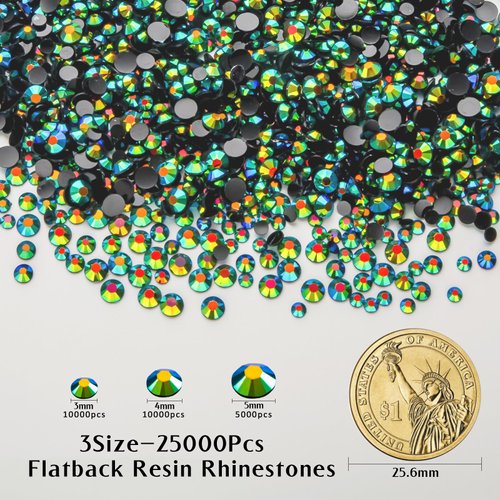 Duflash 25000Pcs Rainbow AB Resin Flatback Rhinestone,3mm 4mm 5mm Rhinestones Wholesale Bulk,Jelly Resin Rhinestones for Crafts DIY Design, Tumblers, Clothes, Makeup, Nail Art