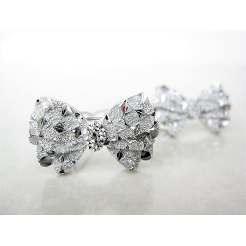 Generic Two small tiny sparkle silver bow crystal hair pin clip barrettes fine hair