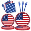 96 Pcs American Flag Patriotic Party Plates and Napkins Forks Supplies, Disposable Tableware Paper Set for Veterans Day, Election Day, 4th of July, Independence Day Decorations, Serves 24 Guests