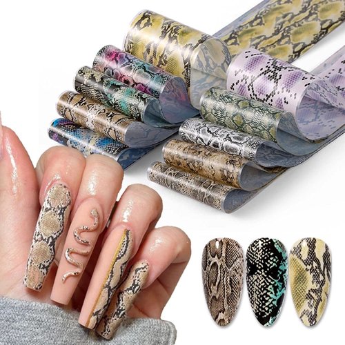 Snake Skin Nail Transfer Foil Sticker Nail Art Supplies Python Print Nail Foils Nail Art Stickers Starry Sky Nail Art Foil DIY Decals Holographic Nail Foil Transfer Designs for Women Girls (10 Pcs)