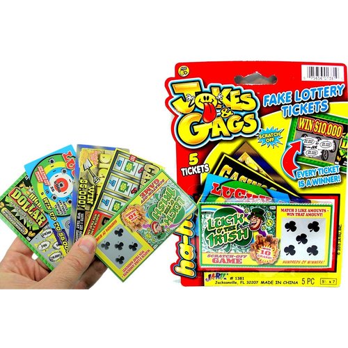 JA-RU Fake Lottery Tickets Pranks for Kids and Adults (1 Pack, 5 Tickets) Realistic Scratch Off Cards. Office Pranks & Gag Gift Box. Casino Theme Party Decorations. 1381-1A