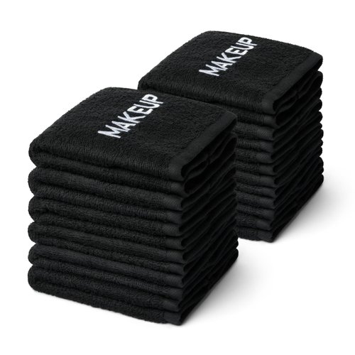 Kaufman - 100% Cotton Black Makeup Washcloths for Face - Pack of 12 | Soft 13" x 13" Reusable Makeup Remover Cloths, Washable