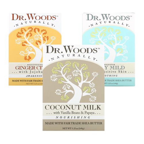 Dr. Woods Bar Soap Variety Pack All Natural Ginger Citrus Bar Soap, Baby Mild, and Coconut Miilk Bundle Pack of 3 (2.5 ounce)