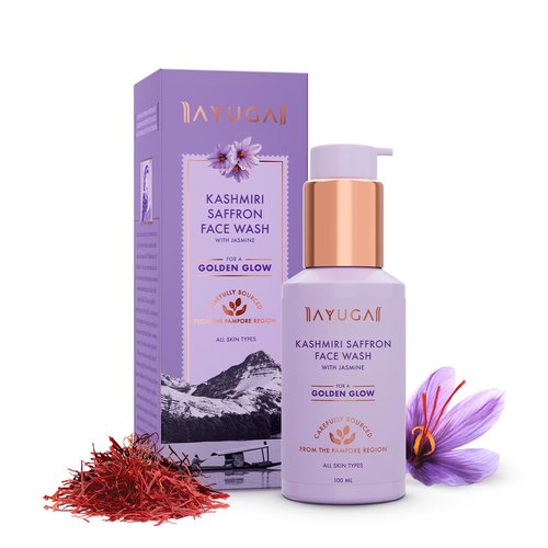 Ayuga Kashmiri Saffron Face Wash with Jasmine | Deeply Cleanses & Helps Give Glowing Skin | Gentle & Gel-Based Unisex Facial Cleanser | All Skin Types | 3.38 Fl Oz/100ml