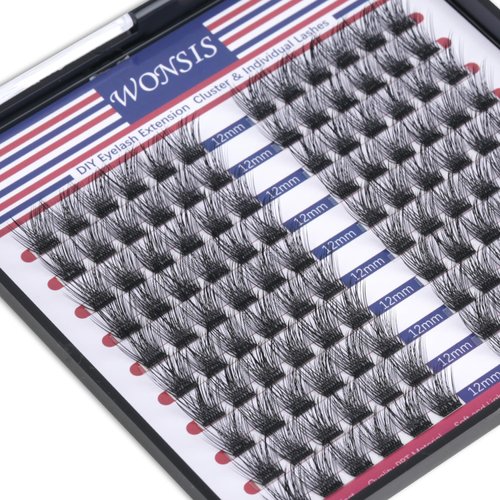 WONSIS Lash Clusters, DIY Eyelash Extension, 120 Clusters Individual lashes, Volume Soft Reusable Artificial Natural Look for Cluster Lash, C Curl False Eyelashes (12mm)