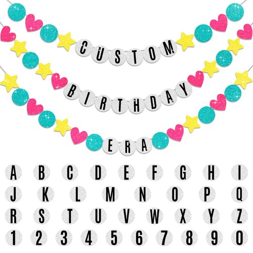 Generic DIY Friendship Bracelet Birthday Banner,Colorful Glitter Banner for Birthday, Custom Name Age Numbers 0 to 9 Friendship Bracelet Birthday Banner for Birthday Party Decorations