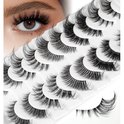 Fox Eye Lashes, 10 Pairs Fox Eye Strip Lashes, 20mm Long Fluffy Fairy Cat EyeLashes, Wipsy Eyelash for Women Girls