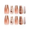 MISUD Fall Press on Nails Long Coffin Fake Nails Glossy Glue on Nails Brown Ombre Acrylic Nails Autumn Maple Leaf Ballerina Artificial Nails Bling Glitter Stick on False Nails with Design 24 pcs