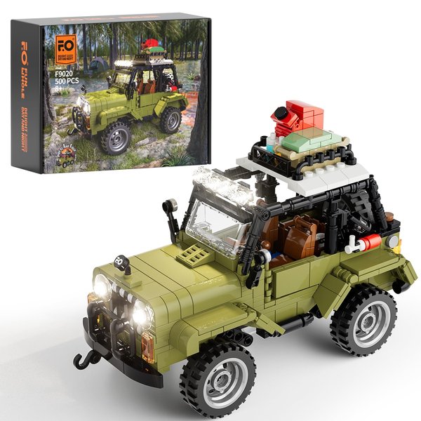 FUNWHOLE Off Road Vehicle Jungle SUV Building Sets with LED Lighting - Technic Car Model STEM Building Set 500 Pcs for Ages 8+