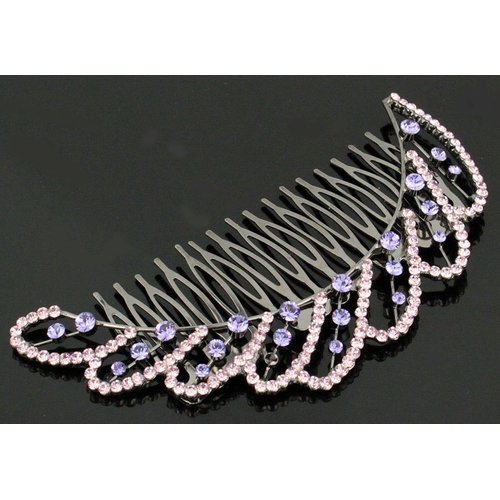 Janefashions 4.75&#39;&#39; Wave Purple Austrian Rhinestone Cystal Hair Side Comb Barrette Clip B142v