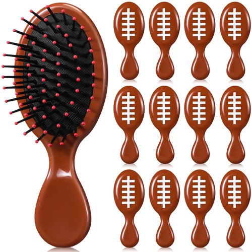 SiliFine 12 Pcs Football Mini Hair Brush Plastic Detangling Hairbrush for Dry and Wet Hair Footba...