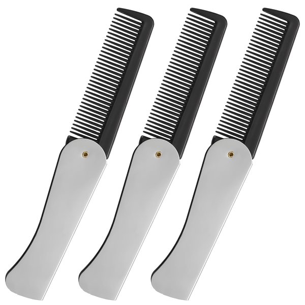 Stainless Steel Folding Comb - Hair and Beard Comb with Cover for Men - Ideal for Grooming, Detangling, and Styling.