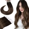 Hetto Tape in Hair Extensions Human Hair Double Sided Tape in Hair Extensions #2/8/2 Darkest Brown Ombre to Light Brown Human Hair Tape in Extensions 14 Inch 20pcs 50g