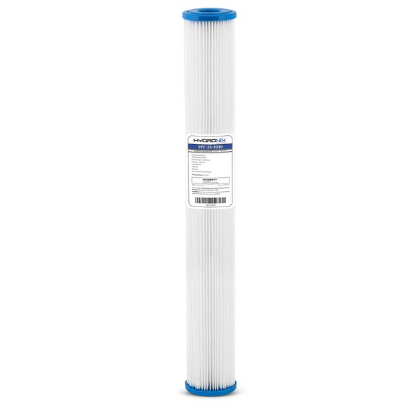 Hydronix SPC-25-2030 Universal Whole House Sediment Pleated Water Filter, Washable and Reusable, 2.5" x 20" - 30 micron
