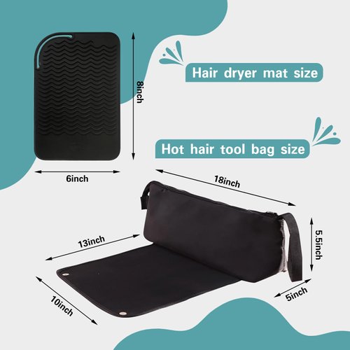 Yuzkouge Hair Tools Travel Bag and Heat Resistant Mat，Set of 2, Women Essentials Storage Pouch for Curling Iron Straightener Flat Iron Hair Dryer