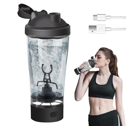 JIANWEI Electric Shaker Bottle, 16oz Electric Blender Bottles for Protein Mixes, Portable Mixer Cup Shaker Cups Gym Sport Water Bottle Self Stirring Shaker USB Rechargeable(Black)