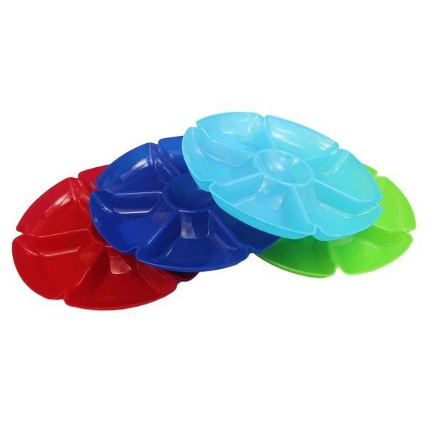 4 Black Duck Chip N Dip Hard Plastic 12-Inch Round 7-Section Serving Trays! Assorted Colors