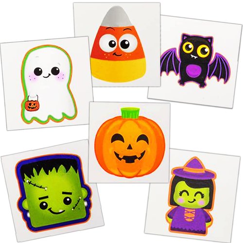 4E's Novelty 144 Pack Halloween Temporary Tattoos for Kids - 2" Individually Wrapped Non-Toxic Tattoos Bulk in 6 Designs, Best for Halloween Party Favors Goodie Bag Filler Trick or Treat Prizes