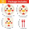 gisgfim 96 Pcs Chicken Birthday Party Supplies Paper Plates Napkins Chicken Themed Party Birthday Decorations Favors for Kids Serves 24