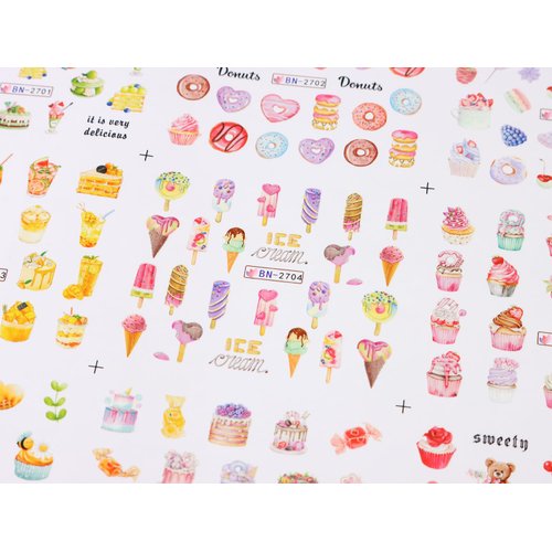 12 Sheets Donut Ice Cream Candy Nail Art Stickers Decals Cute Water Transfer Nail Decals Summer Nail Art Supplies Reusable Nail Stickers for Nail Art Colorful Design for Women Girls Nail Decorations.