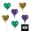 18pcs 18" Gold Purple Green Heart Balloons Mardi Gras Foil Balloons