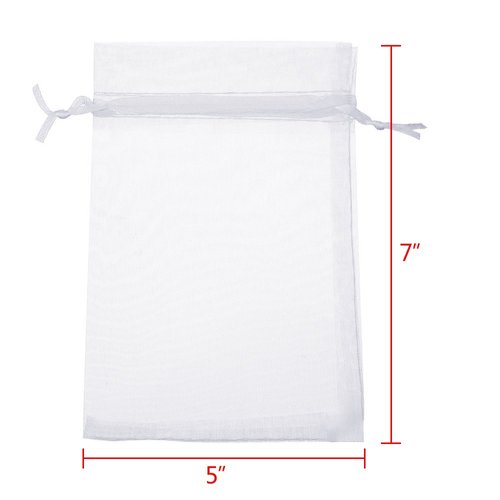 Boshen 100/200PCS Organza Gift Candy Sheer Bags Mesh Jewelry Pouches Drawstring Bulk for Wedding Party Favors Christmas (5" X 7"(100PCS), White)