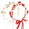 AEVBSOY 2 Pcs Wedding Hair Accessories for Girls Flower Wreath Headpieces Floral Pearl Hair Dress Crown Hair Flower Vine Headband for Flower Girls Bridal Wedding Hair Band, White, Red