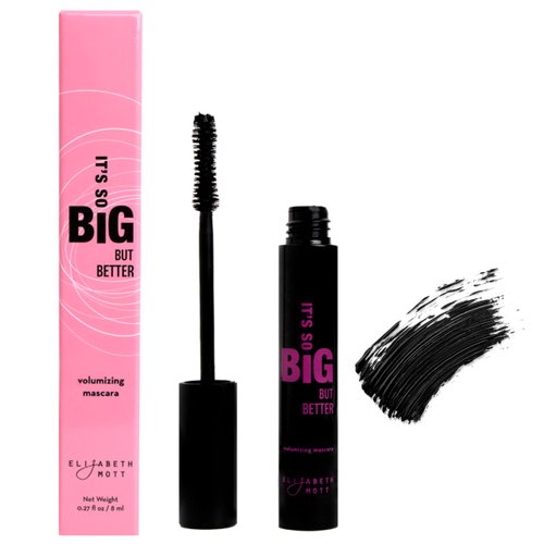 Elizabeth Mott Black Volumizing Smudge-Proof Mascara-Cruelty Free Lengthening Fiber Mascara with Hourglass Wand-Water Resistant, No Clump, Amazing Eyelashes, Safe with Lash Extensions, Full-Size 8 ml