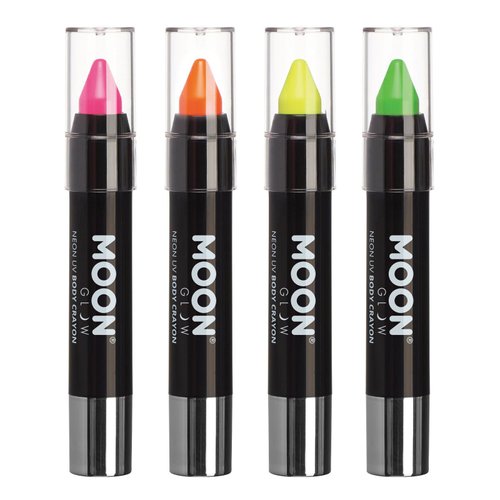 Moon Glow - Blacklight Neon Face Paint Stick / Body Crayon makeup for the Face & Body - Pastel set of 4 colours - Glows brightly under blacklights