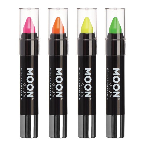 Moon Glow - Blacklight Neon Face Paint Stick / Body Crayon makeup for the Face & Body - Pastel set of 4 colours - Glows brightly under blacklights