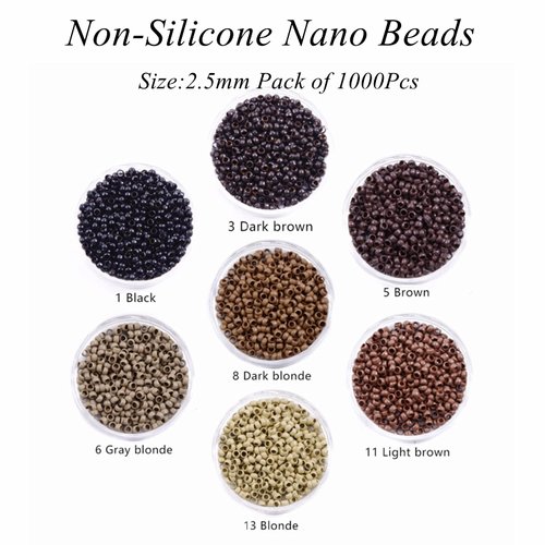 LSNDF 1000Pcs Non-Silicone Nano Ring Nano Lined Beads for Nano Ring Hair Extensions Hair Tinsel Feather Hair Extensions (2.5mm, Blonde)