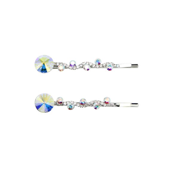Faship A Pair Of AB Premium Rhinestone Crystal Floral Hair Clips 2 Pcs Pins - AB