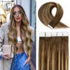 Tape in Hair Extensions Human Hair, 20pcs 22 Inch 50g Remy Ombre Tape in Hair Extensions, Balayage Chocolate Brown to Caramel Blonde Silky Straight Natural Hair Extensions Tape in Human Hair